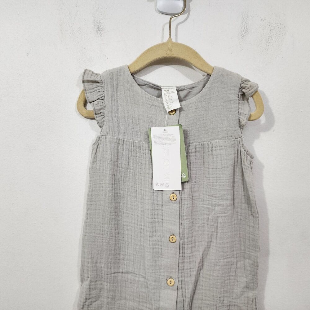 H&M Cotton Romper Suit Muslin Light Dusky Green One-Piece NWT Baby Size 2T - Picture 3 of 15